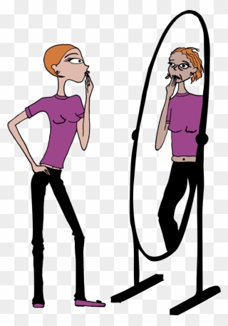 Standing,cartoon,tattoo Art - Girl In Mirror Drawing Clipart
