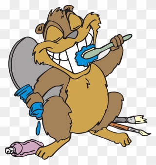 Beaver Playing With Paints Clipart - Brushing Teeth Funny Cartoon - Png Download