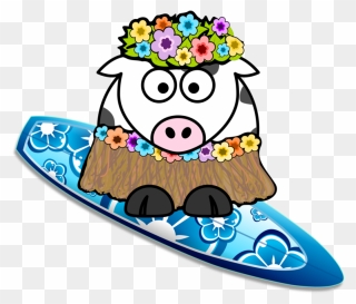 Surfer Cow Vector Image - Hawaii Cartoon Clipart