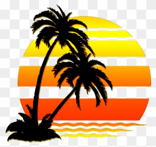 La Puesta Del Sol - Palm Tree Beach Clipart - Png Download