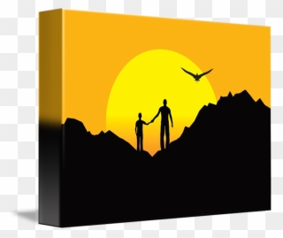 Father And Son Atop Rocky Formation At Sunset - Spitzkoppe Clipart