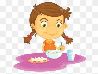 Eating Have Breakfast Child - Girl Eat Breakfast Clipart - Png Download