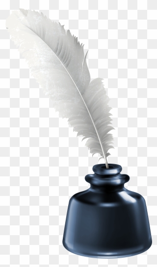 Quill And Blue Ink Pot Transparent Png Clip Art Image - Ink Pot And Quill