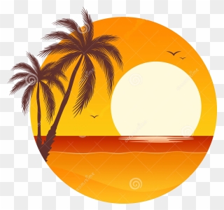 Beach Sunset Clipart At Getdrawings - Palm Tree Beach Clipart - Png Download