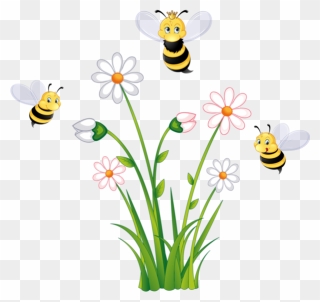 Gardening Clipart Bee Garden - Bee And Flowers Clip Art - Png Download