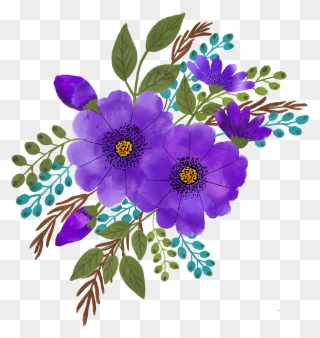Purple Teal Flower Clipart - Png Download