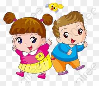 Transparent Happy Girl Png - Boy And Girl Cartoon Png Clipart