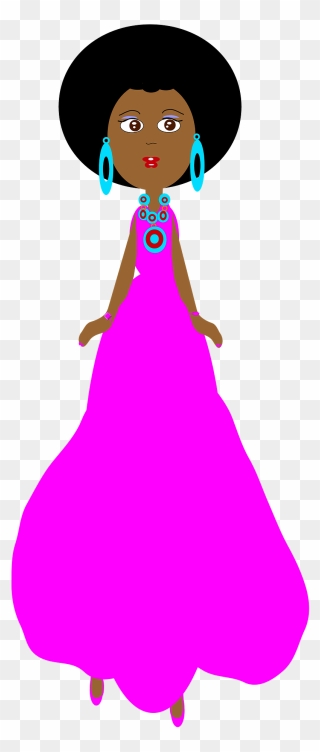 Girl In A Pink Dress Clipart - Black Woman Png Cartoon Transparent Png