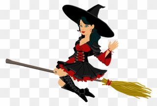 Flying Witch Clipart - Witch On Broom - Png Download