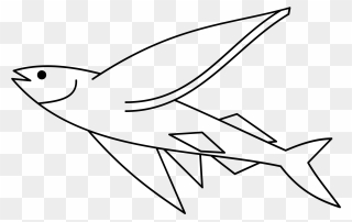 Simple Fish Clipart Black And White Picture Freeuse - Flying Fish Drawing Simple - Png Download