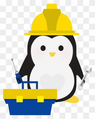 An Illustration Of A Penguin In A Hard Hat, Holding - Penguin With Hard Hat Clipart