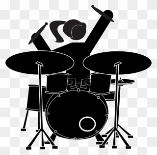 Drum - Set - Black - And - White - Drummer Clipart - Png Download