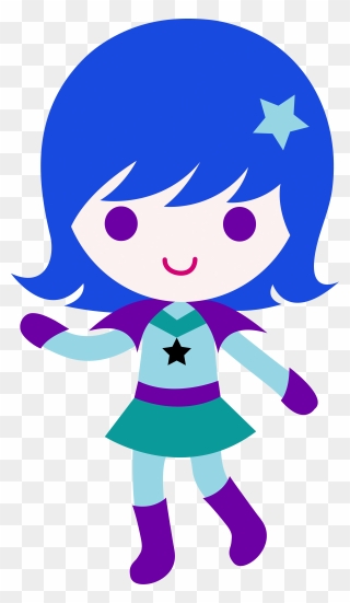Girl Alien Clipart - Cartoon Girl With Blue Hair - Png Download