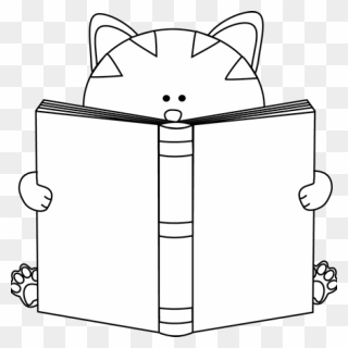 Cat Clipart Black And White Cat Clip Art- - Reading Book Clip Art Black And White - Png Download
