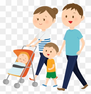 Family Father Mother Children Clipart - Cartoon Family Walking Together - Png Download
