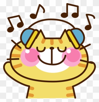 Cat Listening Music Clipart - Clip Art - Png Download