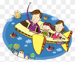 Airplane Travel Illustration Fly - Airplane Family Vacation Clipart - Png Download