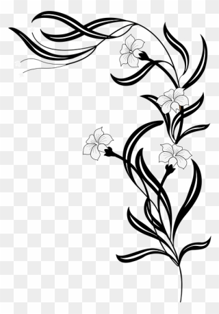 Flower Vine Clip Art Black And White , Png Download - Transparent Black And White Flowers Png