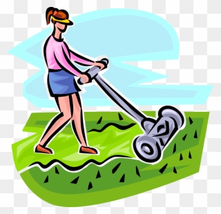 Clip Art Lawn Mowers Illustration Vector Graphics Image - Old Woman Mowing Lawn Clipart - Png Download