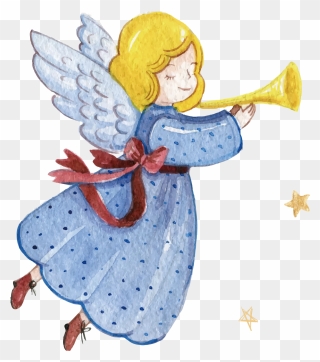 Christmas Illustration - Christmas Angel With Trumpet Clipart