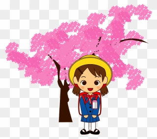 Schoolgirl Cherry Blossoms Clipart - 入学 式 女の子 イラスト - Png Download