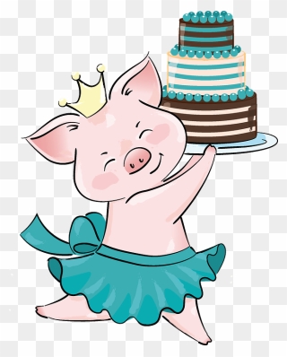 Cute Pig Princess With Birthday Cake Clipart - Png Download