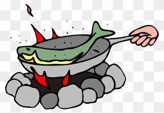 Cooking Fish On A Camping Cooker Vector Graphics - Fry Clipart - Png Download