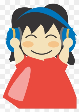 Girl With Headphones Vector Drawing - Listening To Music Png Cartoon Clipart
