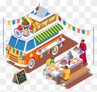 Street Food Fast Food Barbecue Grill Food Truck - Indian Food Truck Clip Art - Png Download