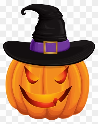 Halloween Pumpkin With Witch Hat Transparent Clip Art - Png Download
