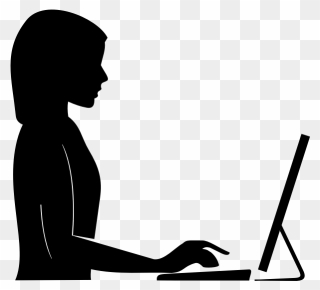 Female Silhouette With Extended Arm At Computer Vector - Woman On Computer Silhouette Clipart