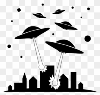 Ovnis Extraterrestrial City Silhouette Black Ftesticker - Alien Invasion Clipart - Png Download