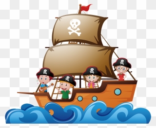 Piracy Child Ship Illustration - Pirate Kids Clip Art - Png Download