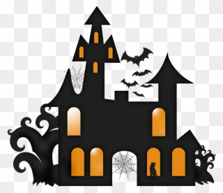 Haunted House Silhouette Clip Art - Halloween House Clip Art Black And White - Png Download
