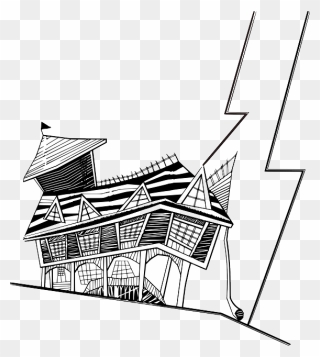 Haunted, House, Building, Spooky, Halloween, Lightning - Crooked House Clipart Png Transparent Png