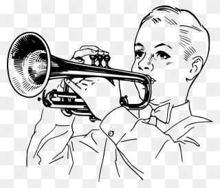 Boy Playing Cornet Png Clip Arts For Web - Boy With Playing Trumpet Drawing Transparent Png