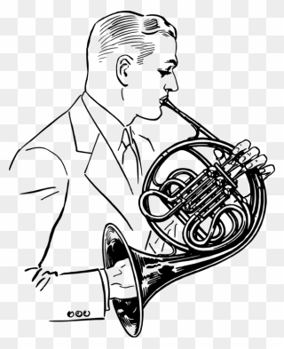 Line Art,bugle,musical Instrument - French Horn Player Clipart - Png Download