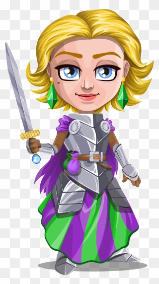 Transparent Knight Clip Art - Female Knight Cartoon Holding A Shield - Png Download