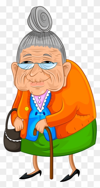 Grandparents House Clipart Clip Black And White Library - Cartoon Of Old Lady With Cane - Png Download