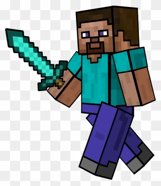 Clip Free Minecraft Steve Clipart - Minecraft Steve With A Diamond Sword - Png Download