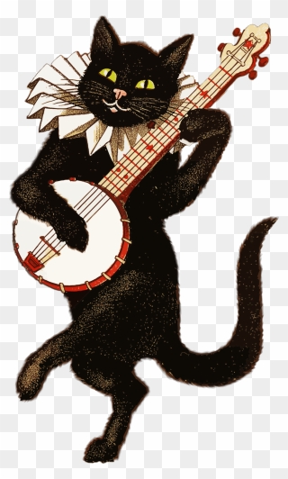 Cat Clipart Vintage - Cat Playing Banjo - Png Download