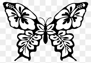 Butterfly Flower Clip Art Black And White - Png Download
