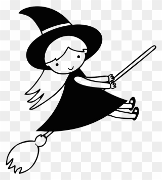 Flying Witch Line Art Clipart - Cartoon Witch Drawing - Png Download
