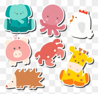Animal Cartoon Clip Art Seven Cute Animal Stickers - 动物 贴纸 - Png Download
