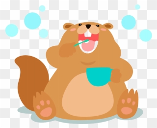 Bear Brushes His Teeth Cartoon Clipart