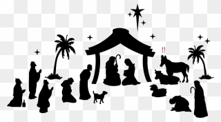 Nativity Scene Clipart Black And White - Png Download