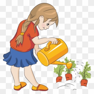 Plants Clipart Helper - Girl Watering Plants Clipart - Png Download
