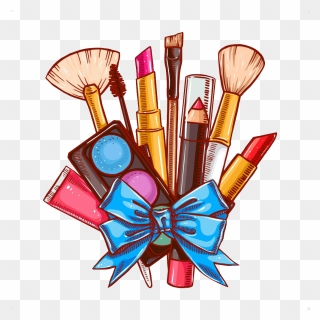 Cosmetics Makeup Brush Lipstick - Cartoon Makeup Clipart - Png Download