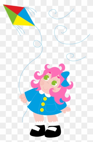 Girl With A Kite Clipart - Illustration - Png Download