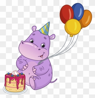 Birthday Hippo Clipart - Cartoon - Png Download